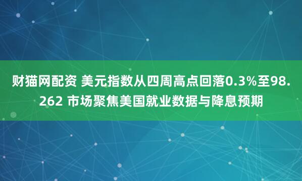 财猫网配资 美元指数从四周高点回落0.3%至98.262 市场聚焦美国就业数据与降息预期